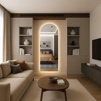 Espejo Ovalado con Iluminación LED y Base Recta – Disponible en 150 cm y 170 cm – ¡Aprovecha la Oferta!