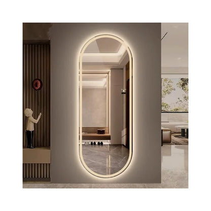 Espejo Ovalado con Iluminación LED Cálida - 60 x 150 cm | Diseño en Madera y Vidrio